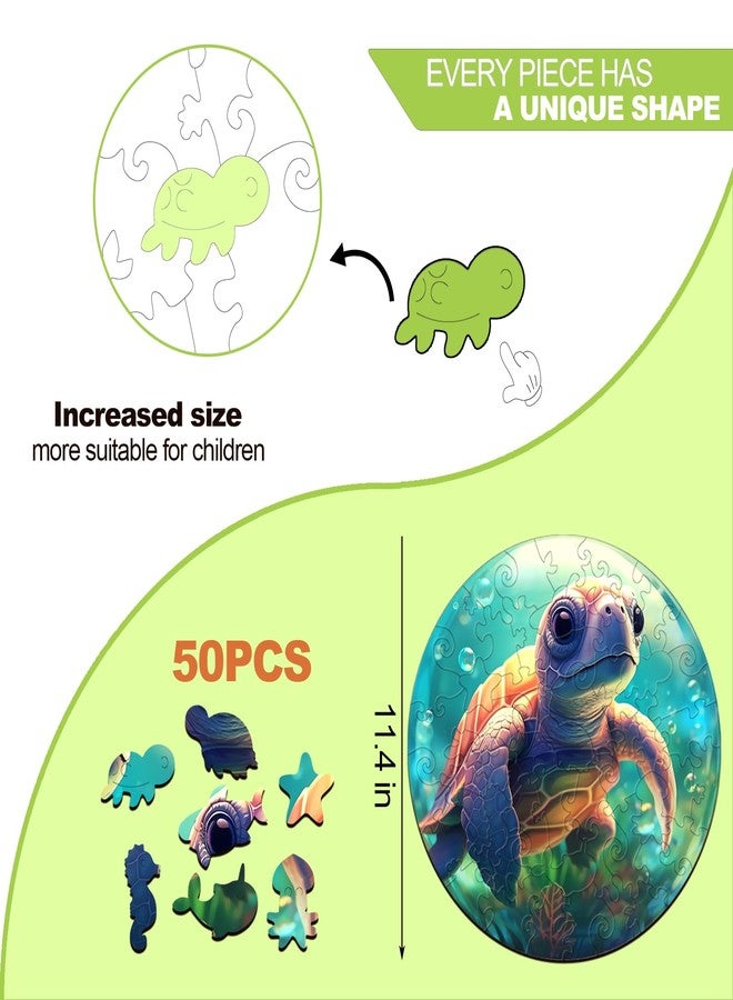 Aeekdook Wooden Puzzles for Kids Ages 4-8, Sea Turtle Puzzle, Unique Animal Shaped Wooden Jigsaw Puzzles for Kid, 50 Pieces Puzzles for Kids(50pcs,11.4 * 11.4in) - Image 4